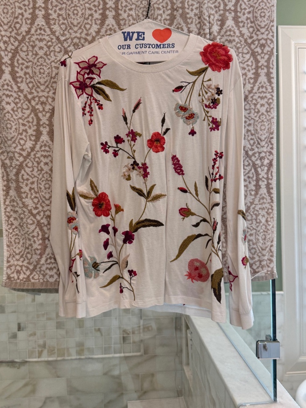 Johnny Was White Floral Embroidered Long Sleeve Top Size L Boho